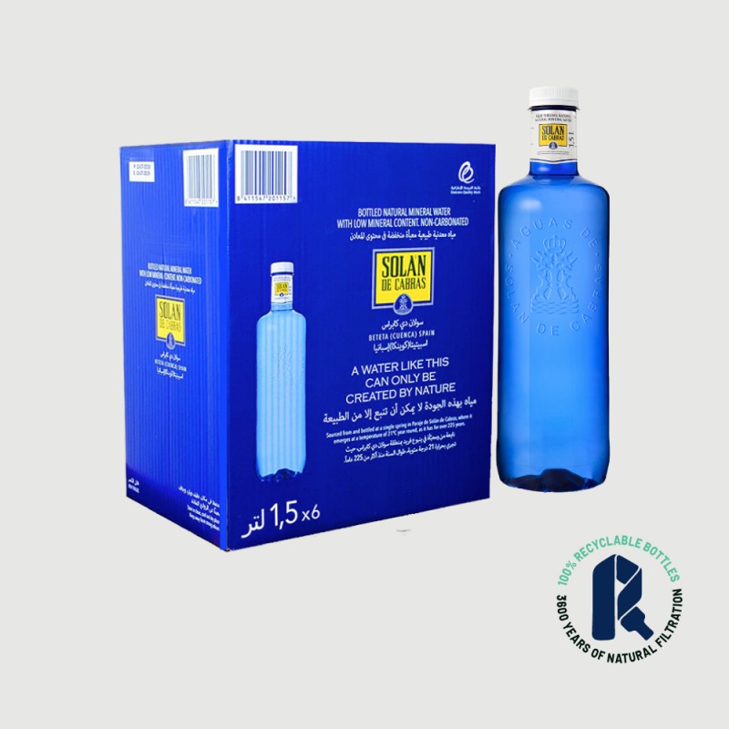 Agua mineral SOLAN DE CABRAS botella de 1,5 litros pack de 6 uds.