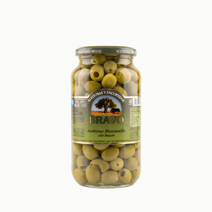 BRAVO Pitted Manzanilla Green Olives 500g